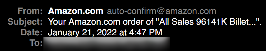 Example of a Amazon order confirmation email header