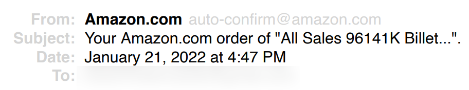 Example of a Amazon order confirmation email header