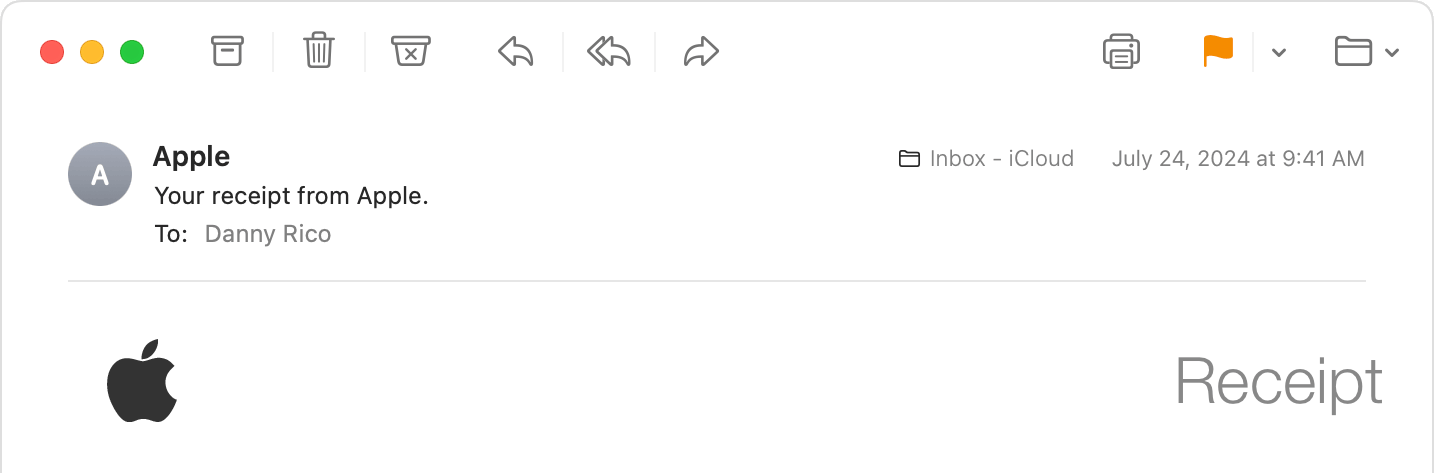 Example of an email with a digital receipt from Apple