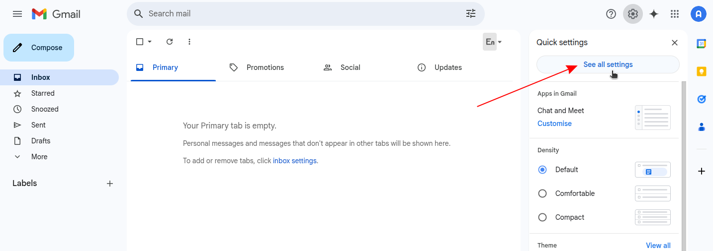 Access advanced Gmail settings