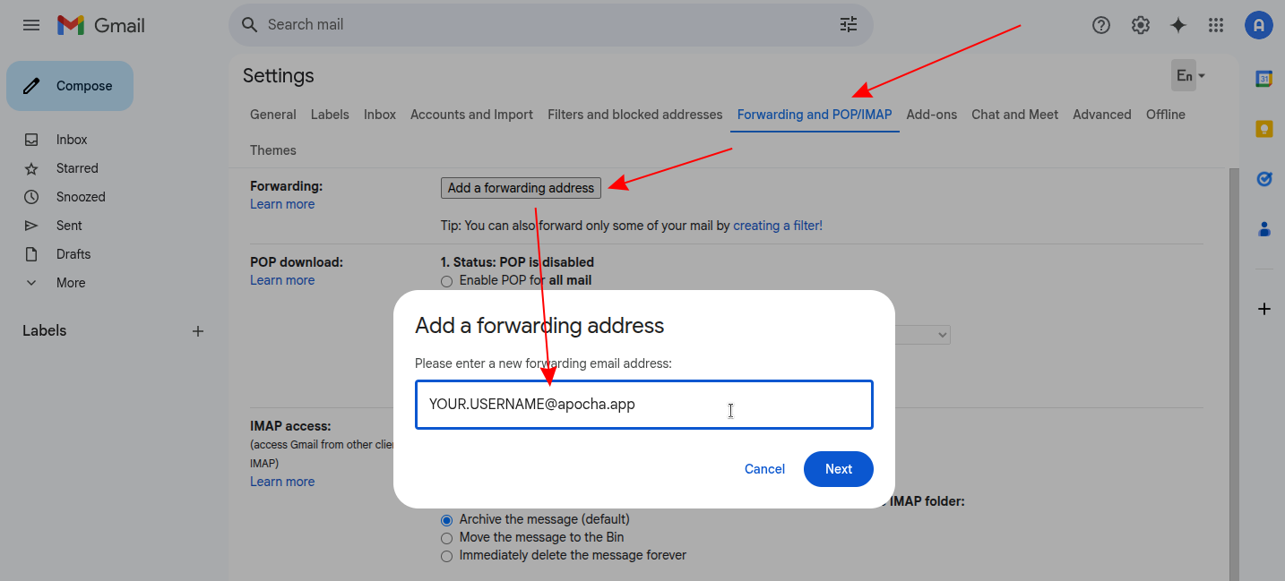 Add forwarding address in Gmail
