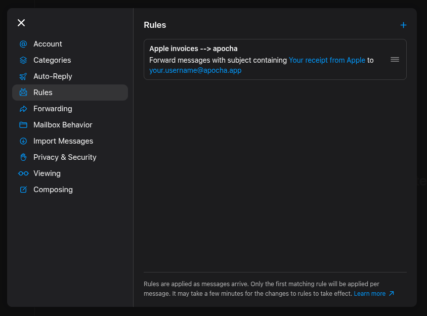 Activated forwarding rule in iCloud Mail