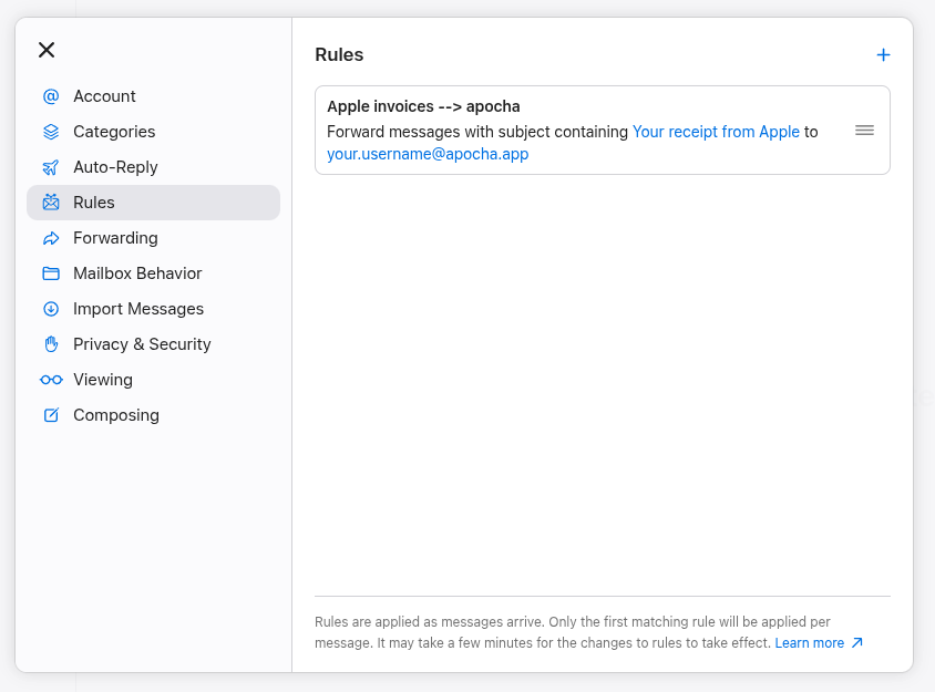 Activated forwarding rule in iCloud Mail