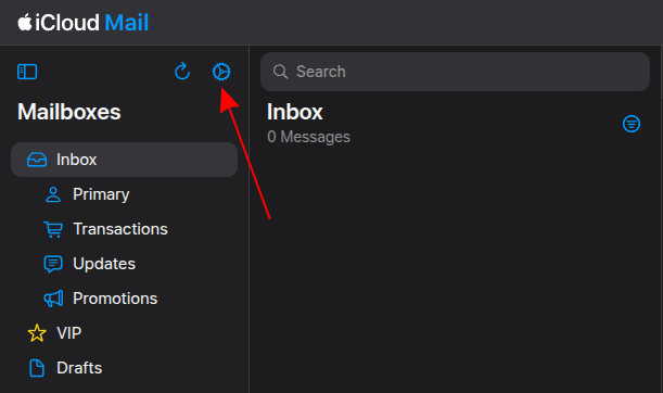 Open iCloud Mail settings for forwarding