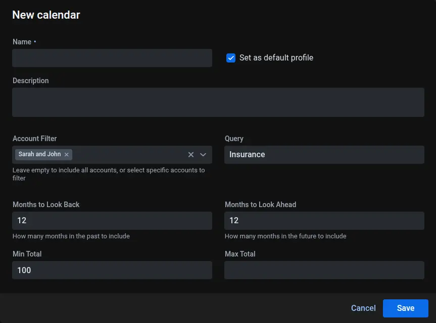 Screenshot of the apocha app with new calendar settings