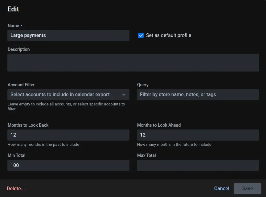 Screenshot of creating a new calendar
