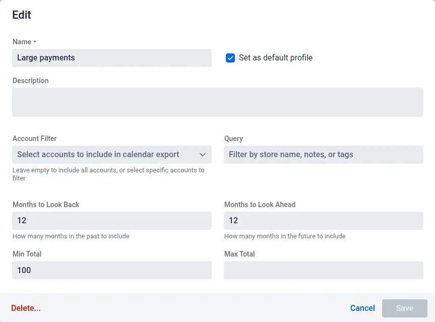 Screenshot of creating a new calendar
