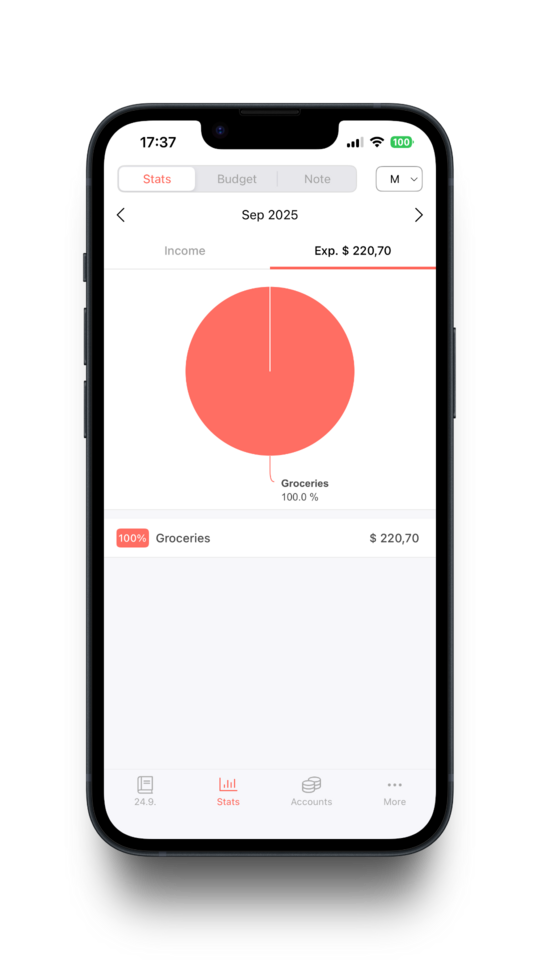 Screenshot of a simple expense tracker app