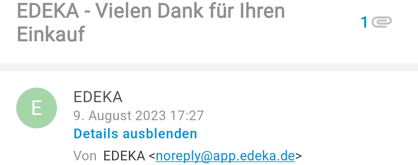 Beispiel einer E-Mail mit digitalem Kassenbon von EDEKA