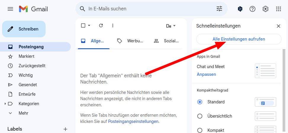 Erweiterte Gmail-Einstellungen aufrufen