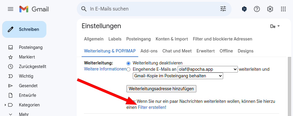 Gmail Weiterleitungsbestätigung