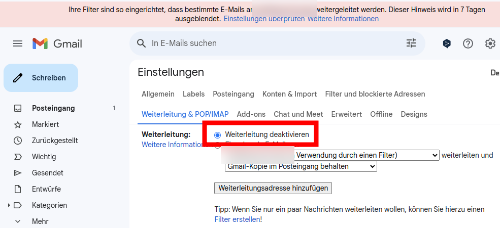 Finale Gmail-Filtereinstellungen