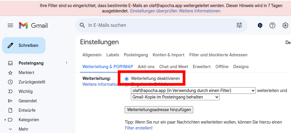 Finale Gmail-Filtereinstellungen