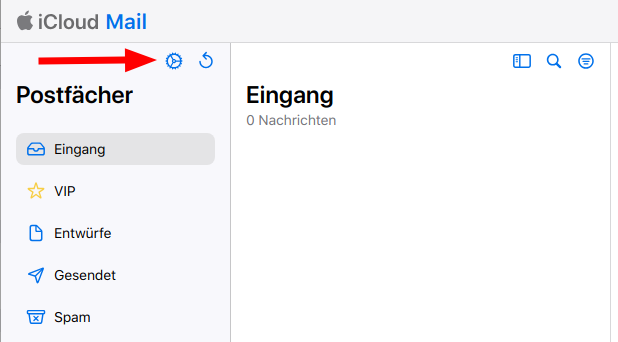 iCloud Mail Einstellungen für die Weiterleitung öffnen